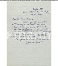 Lettera di Edoardo Cacciatore a Piero Manni datata 8 luglio 1985.